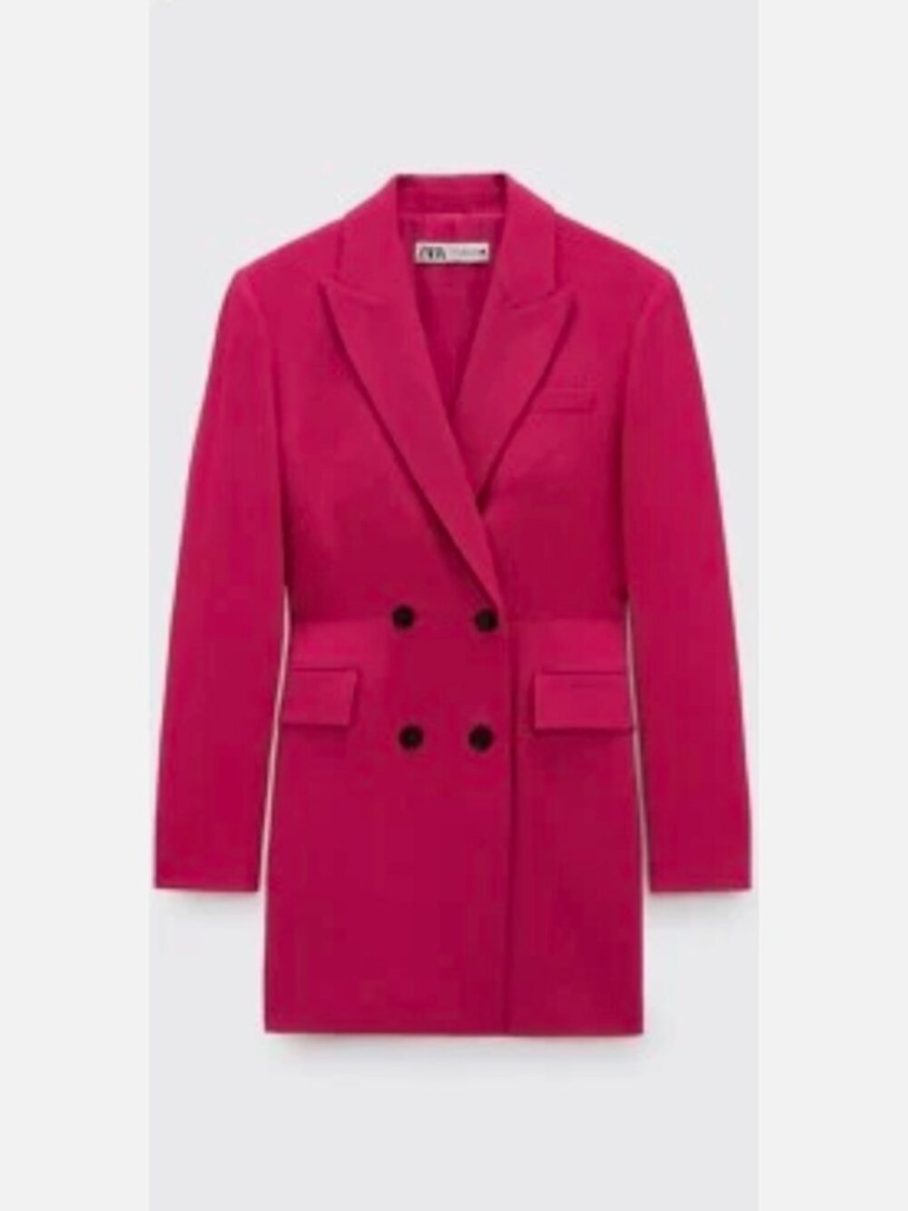 Zara Fine Knit Fuschia Pink Double Breasted Blazer Dress Size Small